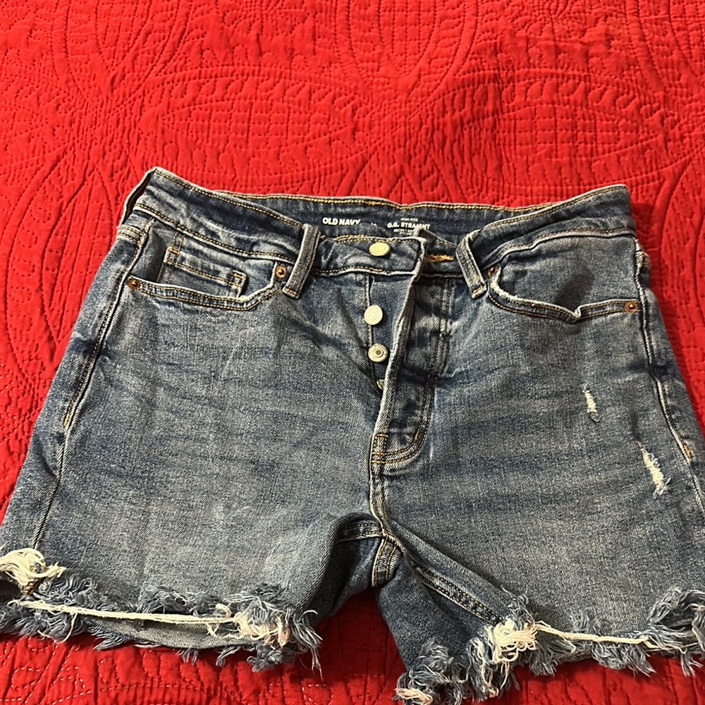 Old Navy Blue Jean Shorts Distressed high rise O.G straight shorts size 10